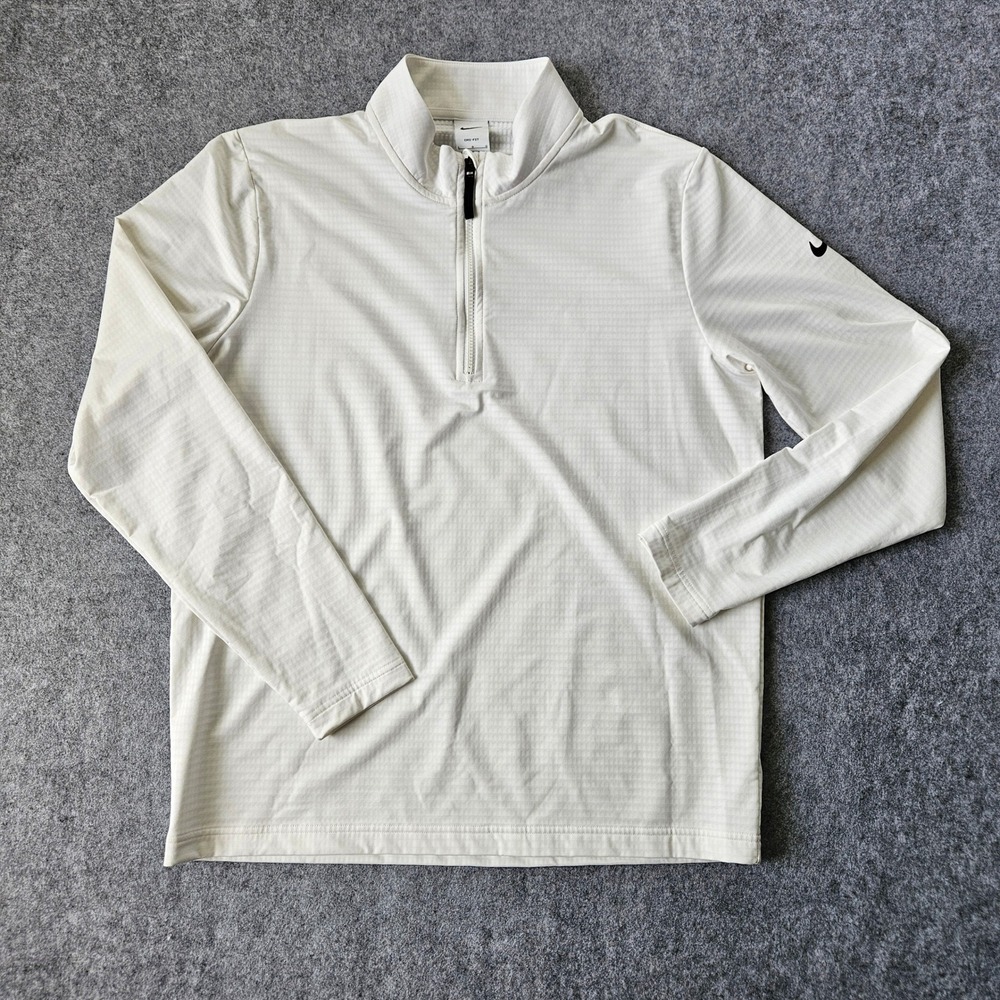 Nike Dri-FIT Mens Victory Golf Quarter Zip White Grid Texture Pullover Large
